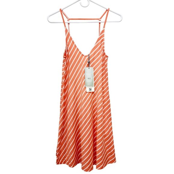 Orange & White Striped Sleeveless A-Line Dress Medium Lightweight Casual Size M - Picture 2 of 16